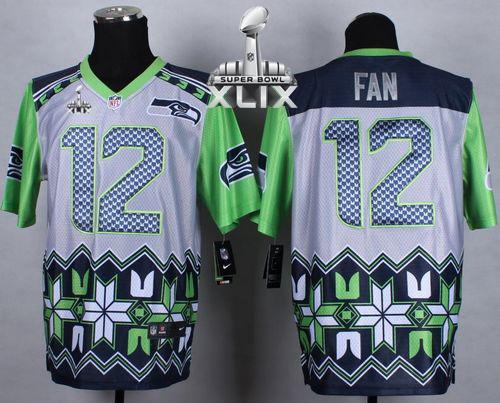 Nike Seahawks #12 Fan Grey Super Bowl XLIX Men's Stitched NFL Elite Noble Fashion Jersey