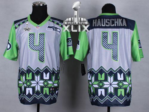 Nike Seahawks #4 Steven Hauschka Grey Super Bowl XLIX Men's Stitched NFL Elite Noble Fashion Jersey