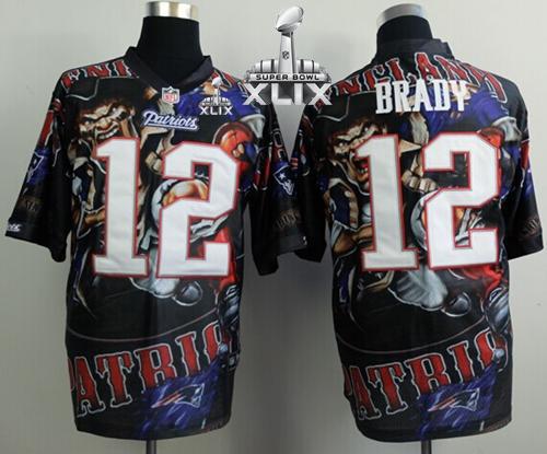 Nike Patriots #12 Tom Brady Team Color Super Bowl XLIX Men's Stitched NFL Elite Fanatical Version Jersey