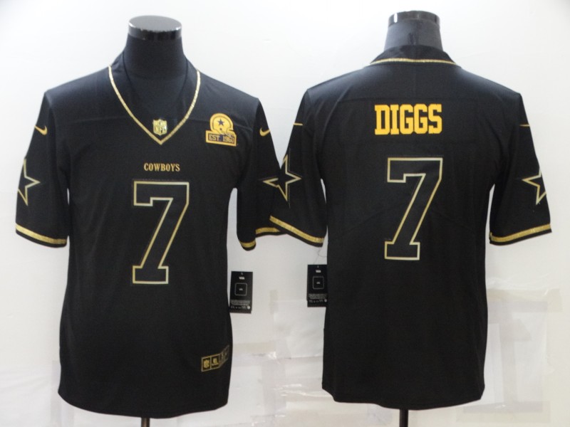 Men's Dallas Cowboys #7 Trevon Diggs Black 60th Seasons Patch Golden Edition Stitched NFL Nike Limited Jersey