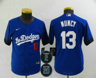 Youth Los Angeles Dodgers #13 Max Muncy Blue #2 #20 Patch City Connect Number Cool Base Stitched Jersey