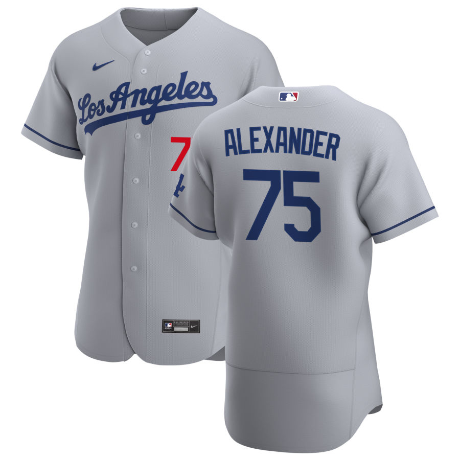 Mens Los Angeles Dodgers #75 Scott Alexander Nike Grey Los Angeles FlexBase Jersey