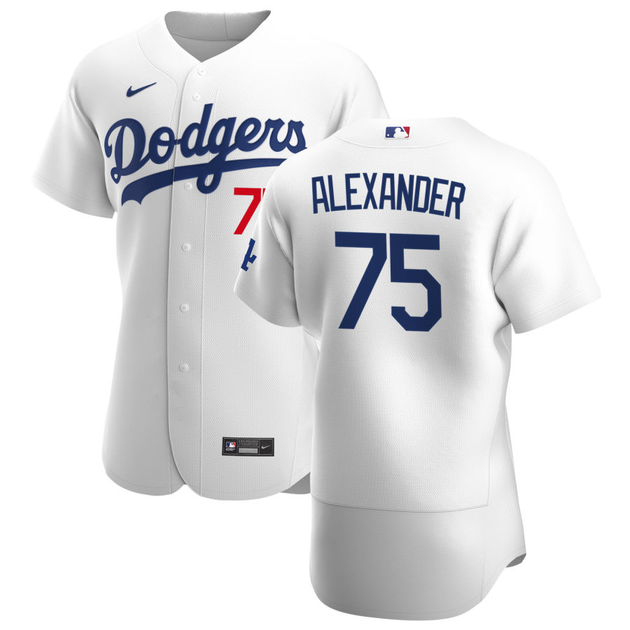 Mens Los Angeles Dodgers #75 Scott Alexander Nike White Home FlexBase Jersey