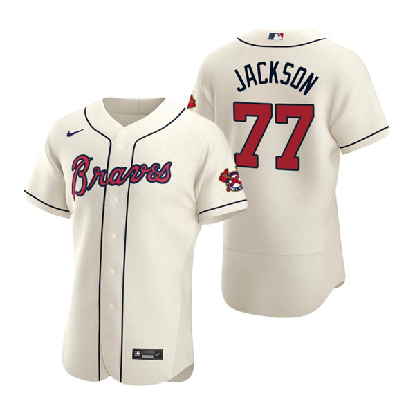 Mens Atlanta Braves #77 Luke Jackson Nike Cream Alternate Flex Base Jersey