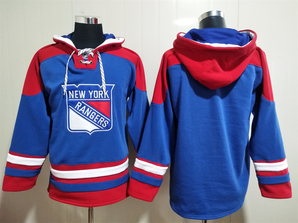 Men's New York Rangers Blue Ageless Must Have Lace Up Pullover Blank Hoodie