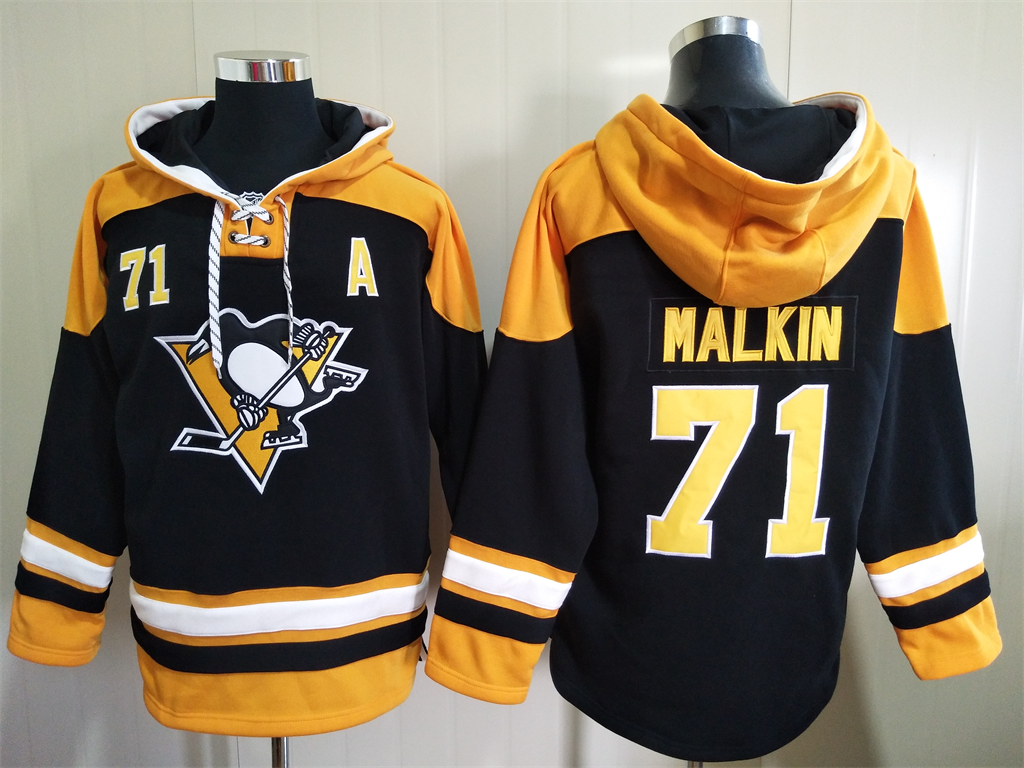 Men's Pittsburgh Penguins #71 Evgeni Malkin Black Ageless Must Have Lace Up Pullover Hoodie