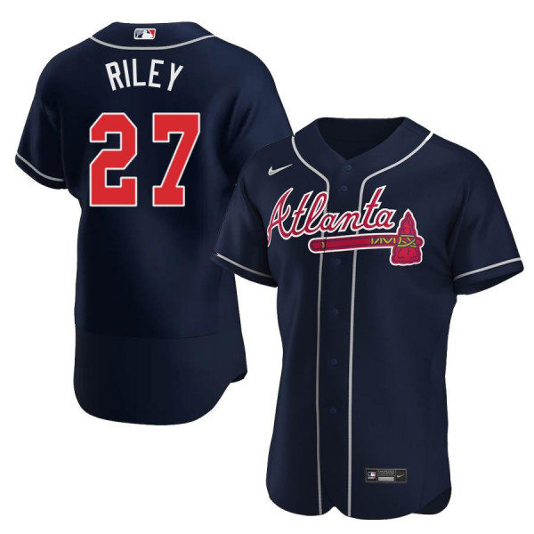 Mens Atlanta Braves #27 Austin Riley Nike Navy Alternate Cool Base Jersey