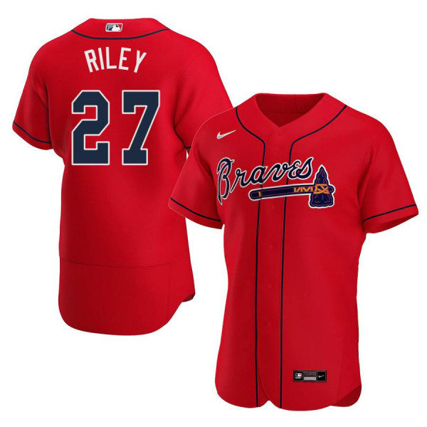 Mens Atlanta Braves #27 Austin Riley Nike Red Alternate Flex Base Jersey