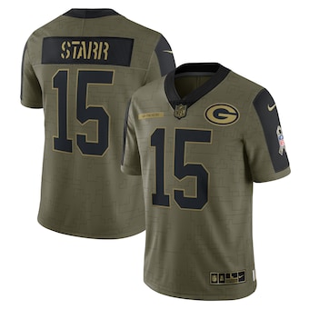 Men's Green Bay Packers #15 Bart Starr Nike Olive 2021 Salute To Service Retired Player Limited Jersey