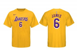 Men's Yellow Los Angeles Lakers #6 LeBron James Basketball T-Shirt