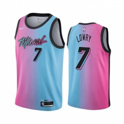 Men Nike Miami Heat 7 Kyle Lowry Blue Pink NBA Swingman 2020 21 City Edition Jersey