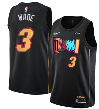 Men's Miami Heat #3 Dwyane Wade 75th Anniversary Black 2021-2022 City Edition Stitched Jersey