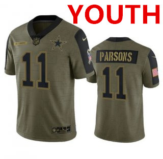 Youth Dallas Cowboys #11 Micah Parsons Olive 2021 Salute To Service Limited Stitched Jersey