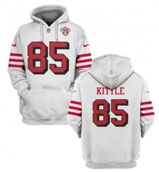 Men's San Francisco 49ers #85 George Kittle 2021 White 75th Anniversary Pullover Hoodie