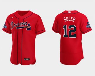 Men's Red Atlanta Braves #12 Jorge Soler 2021 World Series Champions Flex Base Stitched Jersey