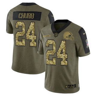 Men's Olive Cleveland Browns #24 Nick Chubb 2021 Camo Salute To Service Limited Stitched Jersey