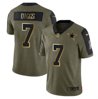 Men's Olive Dallas Cowboys #7 Trevon Diggs 2021 Salute To Service Golden Limited Stitched Jersey