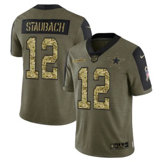 Men's Olive Dallas Cowboys #12 Roger Staubach 2021 Camo Salute To Service Limited Stitched Jersey