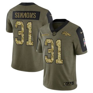 Men's Olive Denver Broncos #31 Justin Simmons 2021 Camo Salute To Service Limited Stitched Jersey