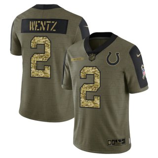 Men's Olive Indianapolis Colts #2 Carson Wentz 2021 Camo Salute To Service Limited Stitched Jersey