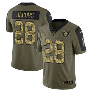 Men's Olive Las Vegas Raiders #28 Josh Jacobs 2021 Camo Salute To Service Limited Stitched Jersey