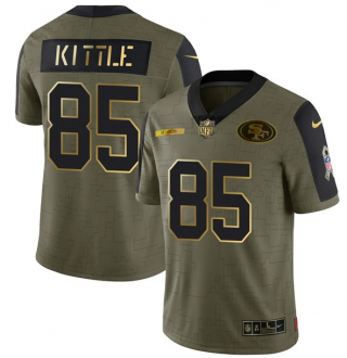 Men's Olive San Francisco 49ers #85 George Kittle 2021 Camo Salute To Service Golden Limited Stitched Jersey