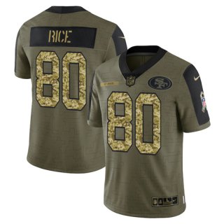 Men's Olive San Francisco 49ers #80 Jerry Rice 2021 Camo Salute To Service Limited Stitched Jersey