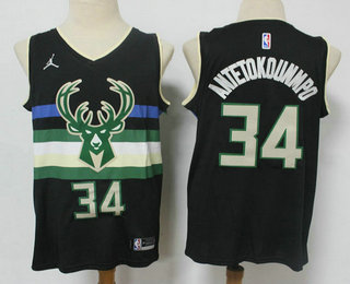 Men's Milwaukee Bucks #34 Giannis Antetokounmpo Black 2021 Brand Jordan Swingman Stitched NBA Jersey