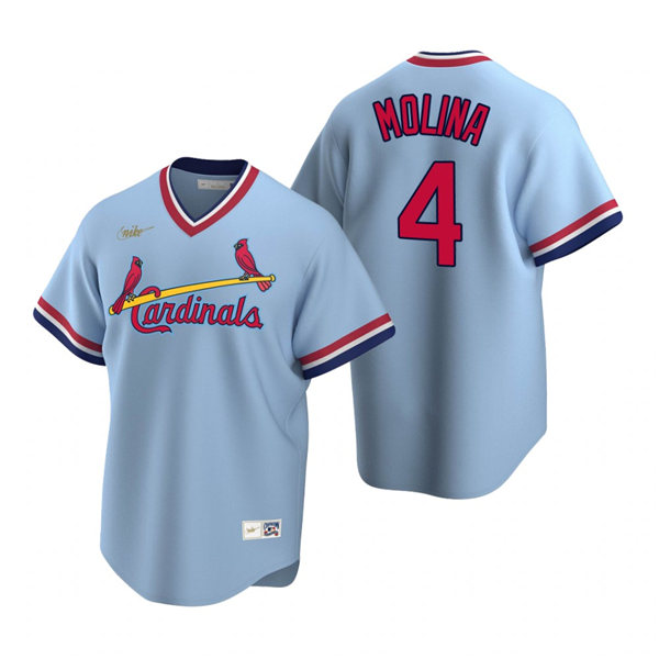 Men's St. Louis Cardinals #4 Yadier Molina Nike Light Blue MLB Cooperstown Collection Baseball Jersey