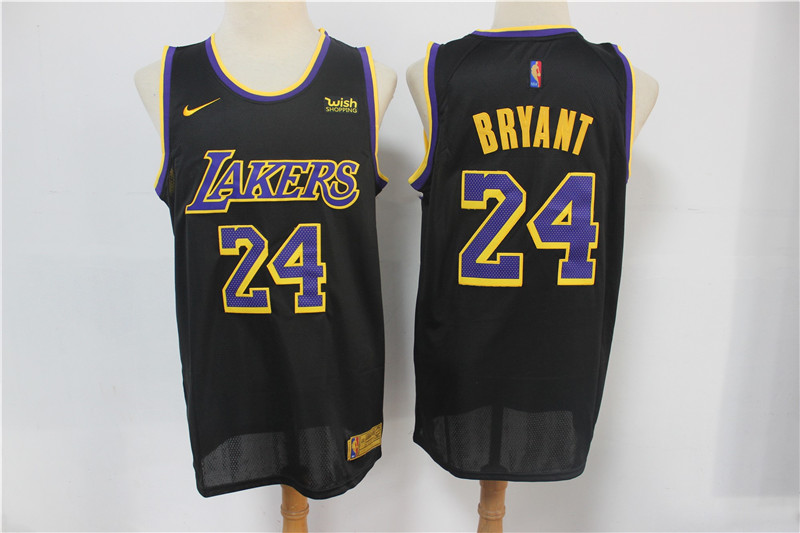 Men's Los Angeles Lakers #24 Kobe Bryant Black Nike Swingman 2021 Earned Edition Stitched Jersey With NEW Sponsor Logo