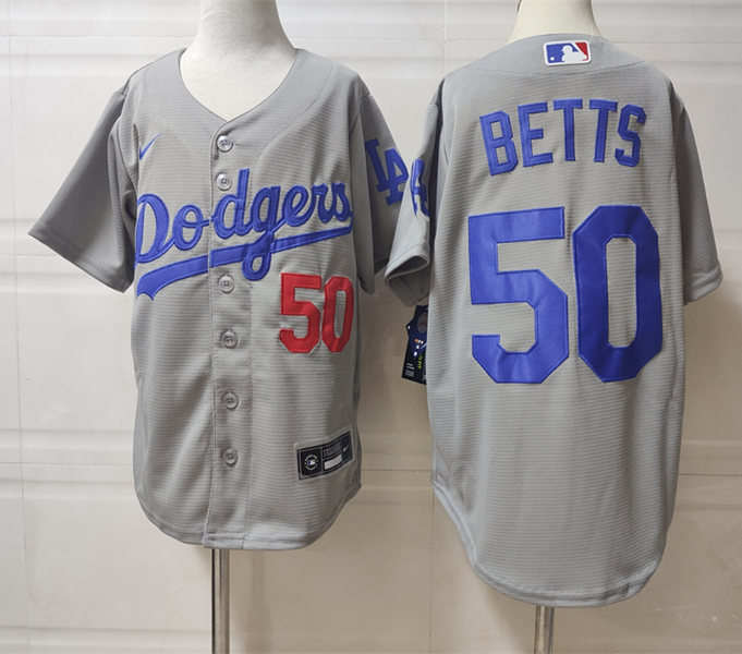 Youth Los Angeles Dodgers #50 Mookie Betts Nike Grey Cool Base Baseball Jersey