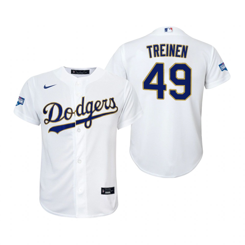 Men's Los Angeles Dodgers #49 Blake Treinen Nike White/Gold 2021 Gold Program Player Jersey