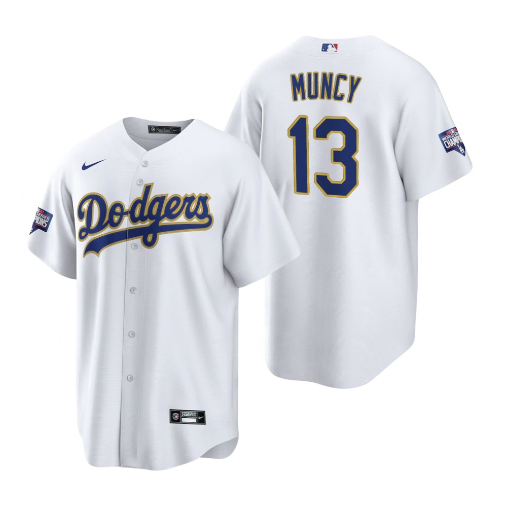 Men's Los Angeles Dodgers #13 Max Muncy Nike White/Gold 2021 Gold Program Player Jersey