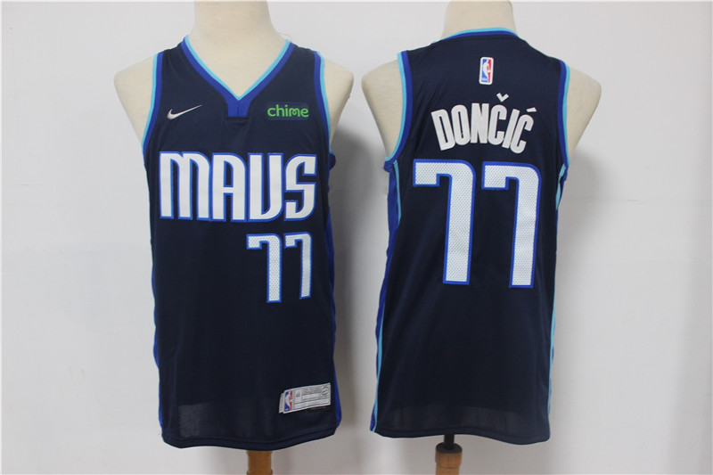 Men's Dallas Mavericks #77 Luka Doncic Navy Blue Nike Swingman 2021 Earned Edition Stitched Jersey With Sponsor Logo