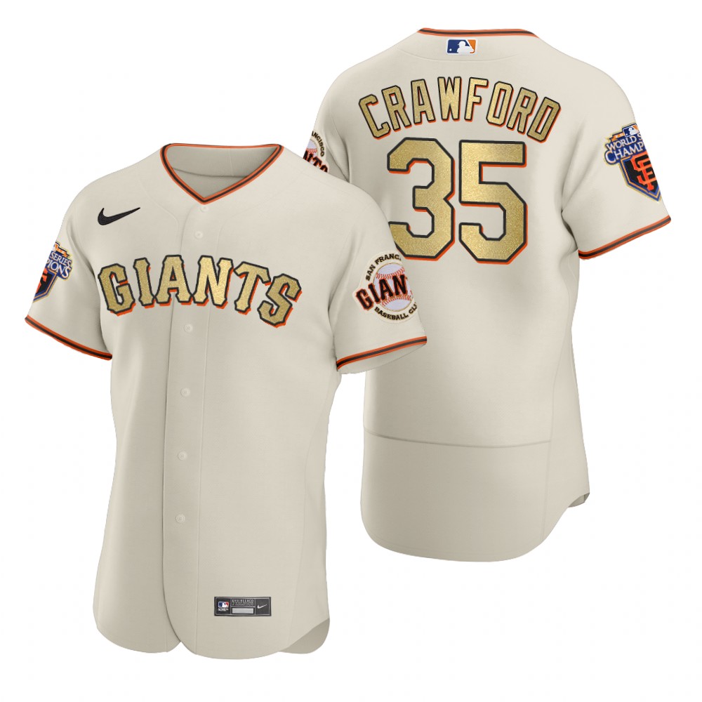 Men's San Francisco Giants #35 Brandon Crawford Nike Cream Gold 2010 World Series Champions Jersey