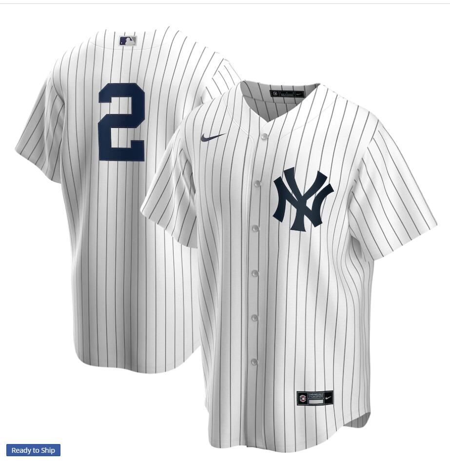 Youth New York Yankees #2 Derek Jeter Nike White Navy Jersey