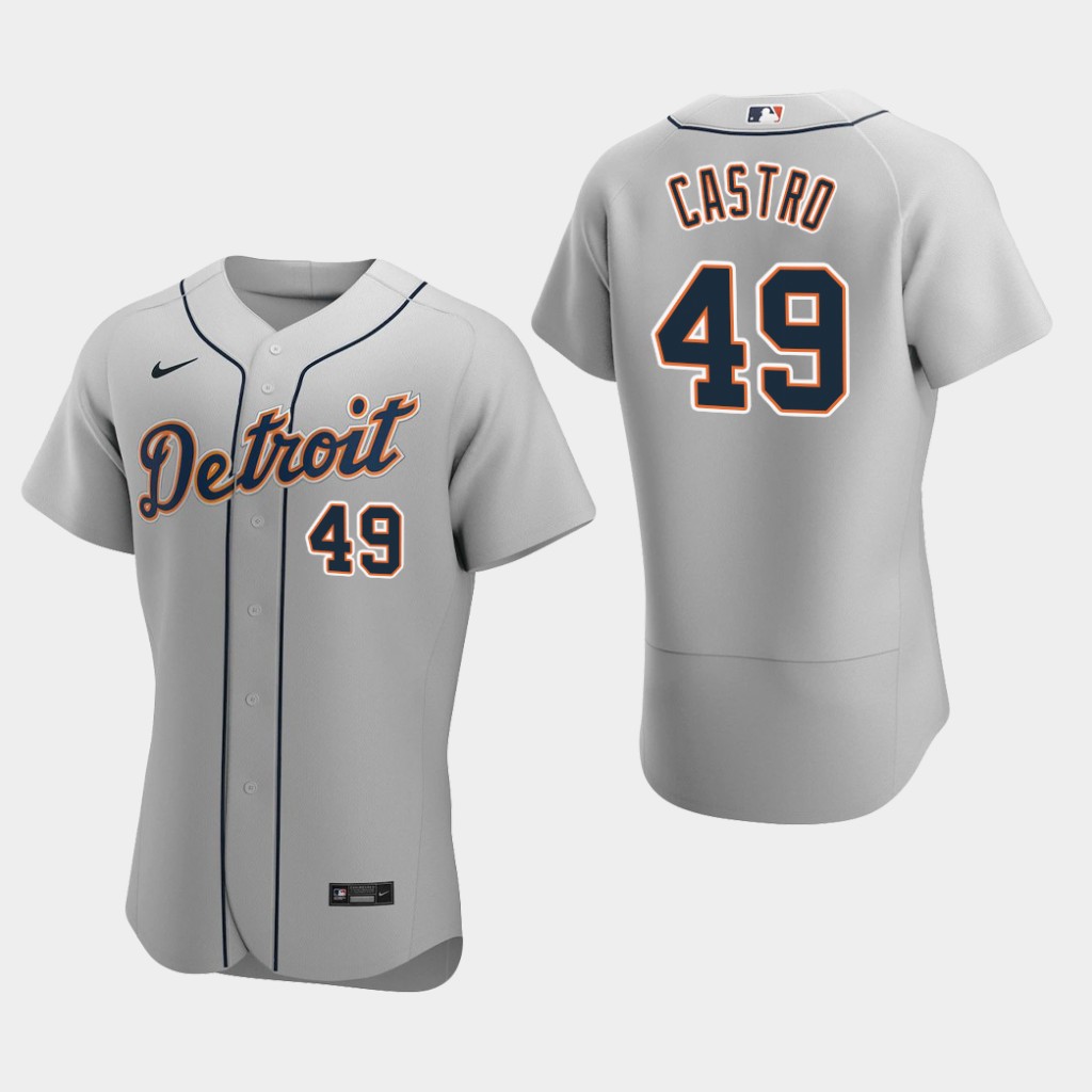 Men's Detroit Tigers #49 Willi Castro Nike Gray Road Flex base Jersey