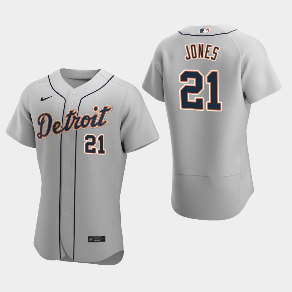 Men's Detroit Tigers #21 JaCoby Jones Nike Gray Road Flex base Jersey