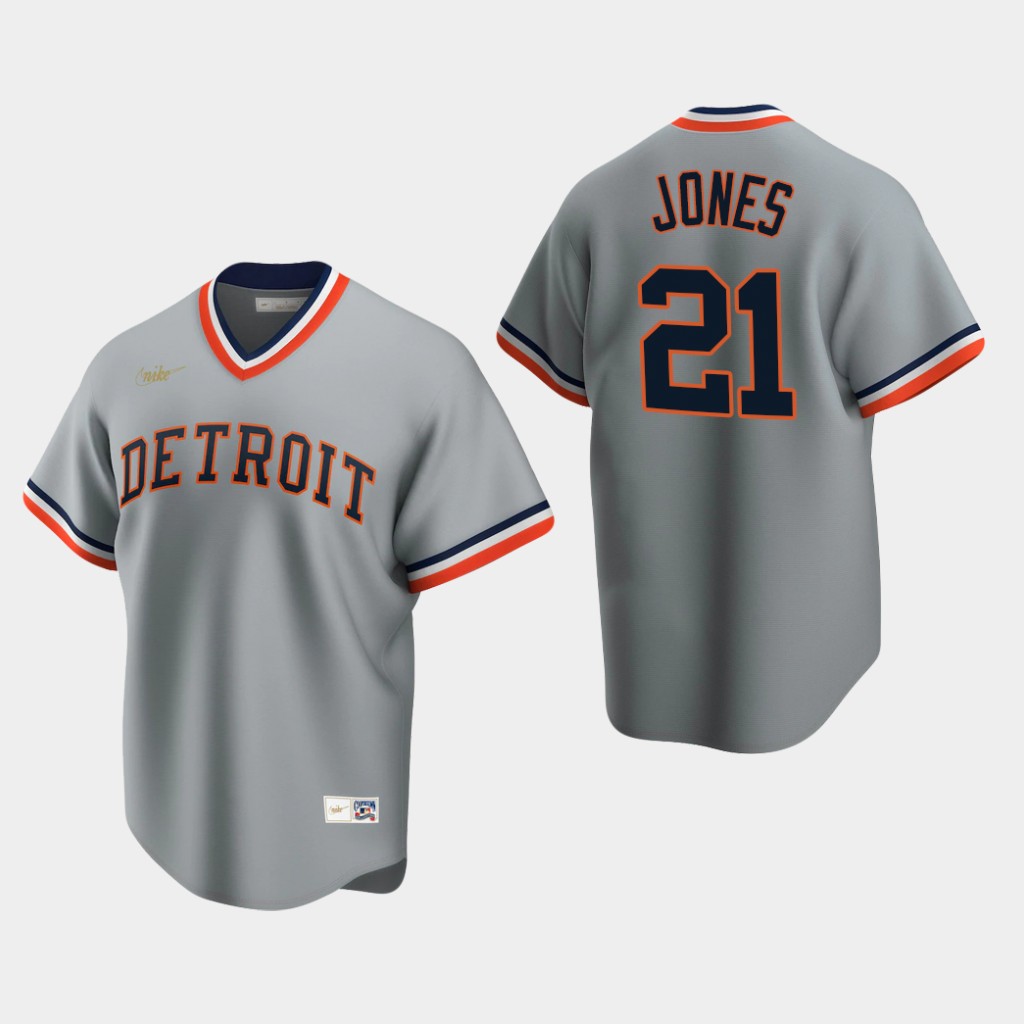 Men's Detroit Tigers #21 JaCoby Jones Nike Gray Cooperstown Collection Jersey