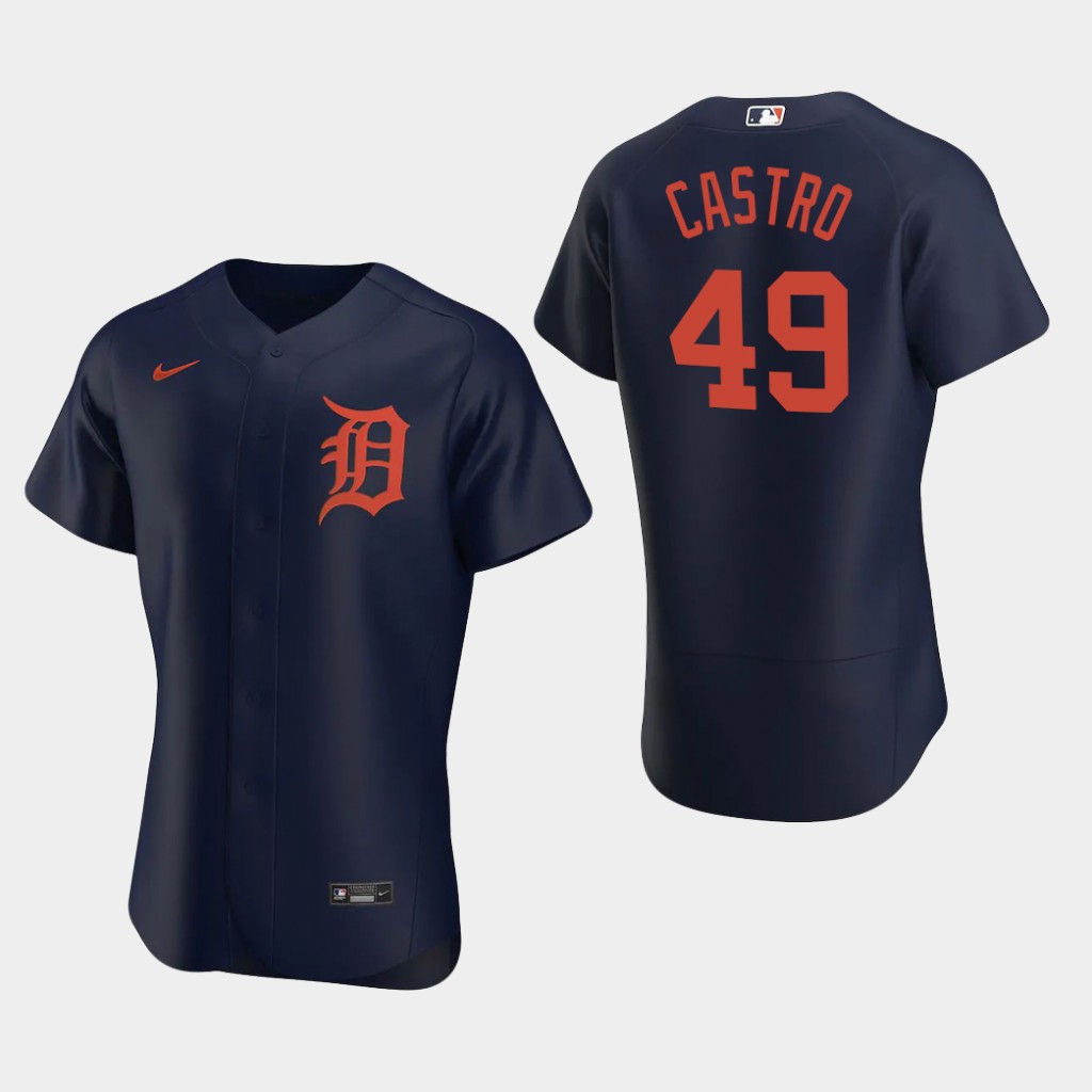 Men's Detroit Tigers #49 Willi Castro Nike Navy Orange Flex base Jersey