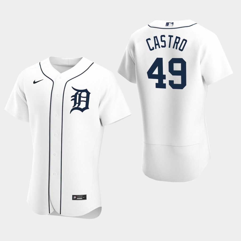 Men's Detroit Tigers #49 Willi Castro Nike Home White Flex base Jersey