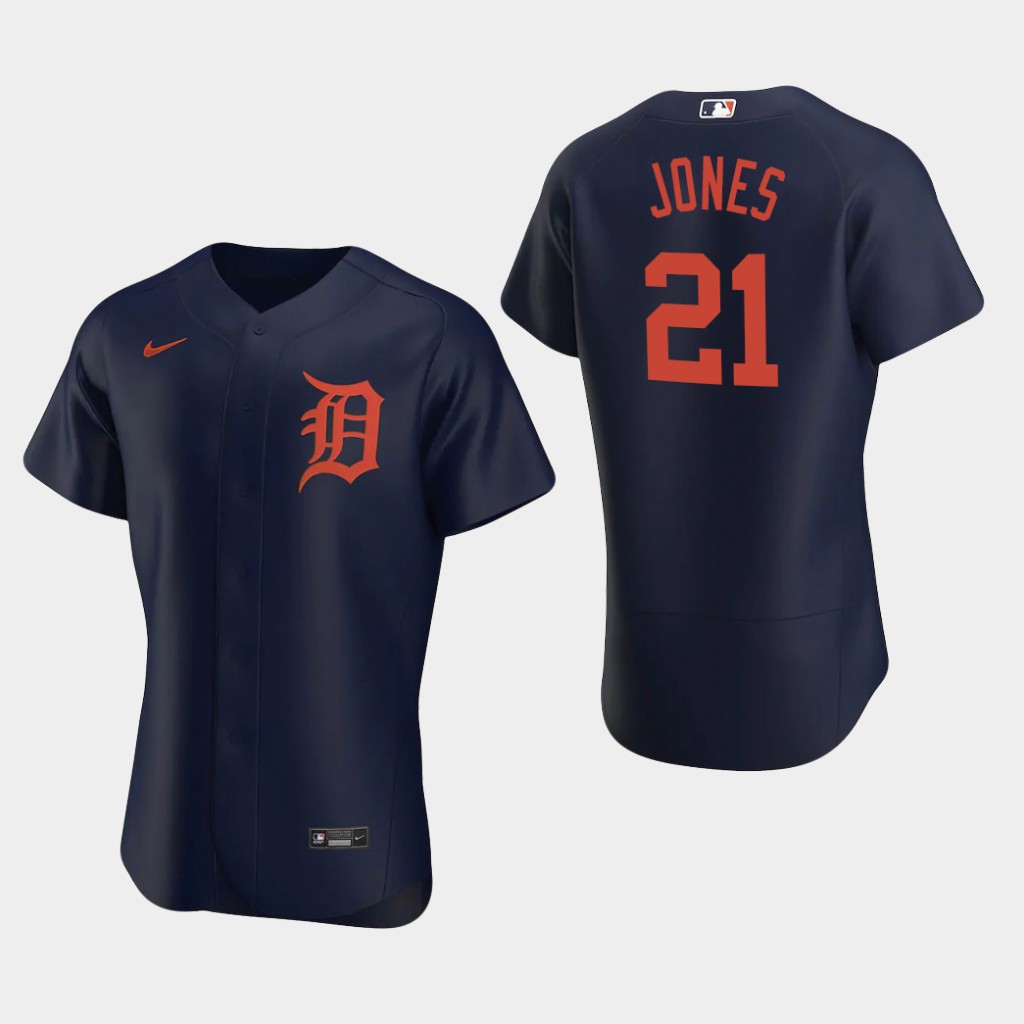 Men's Detroit Tigers #21 JaCoby Jones Nike Navy Orange Flex base Jersey