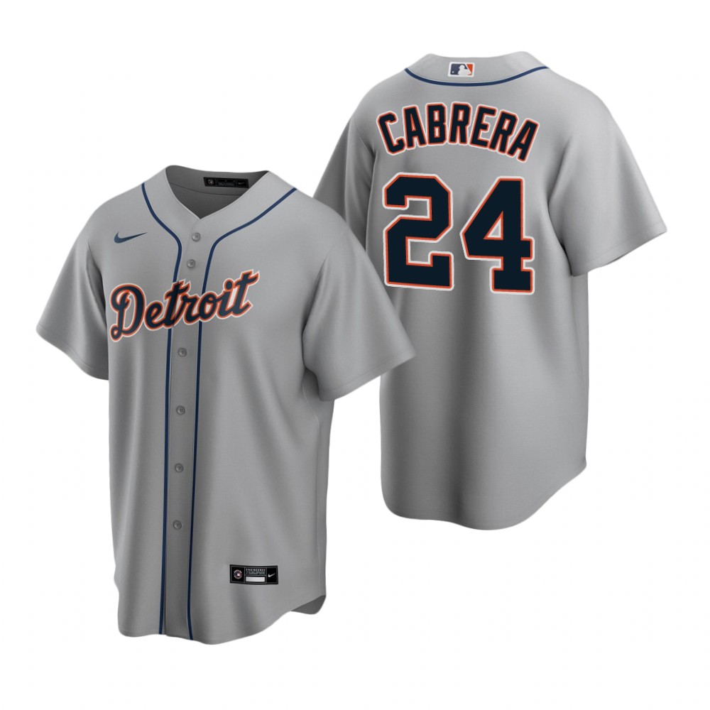 Men's Detroit Tigers #24 Miguel Cabrera Nike Grey Road Cool Base Jersey