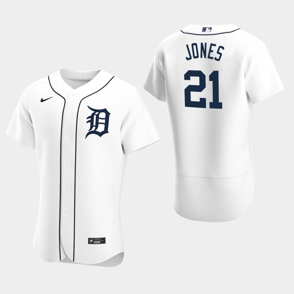 Men's Detroit Tigers #21 JaCoby Jones Nike Home White Flex base Jersey