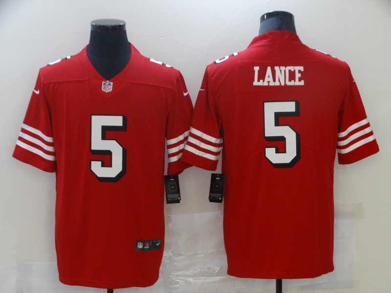 Men's San Francisco 49ers #5 Trey Lance Nike Red Vapor Untouchable Color Rush Limited Player Jersey