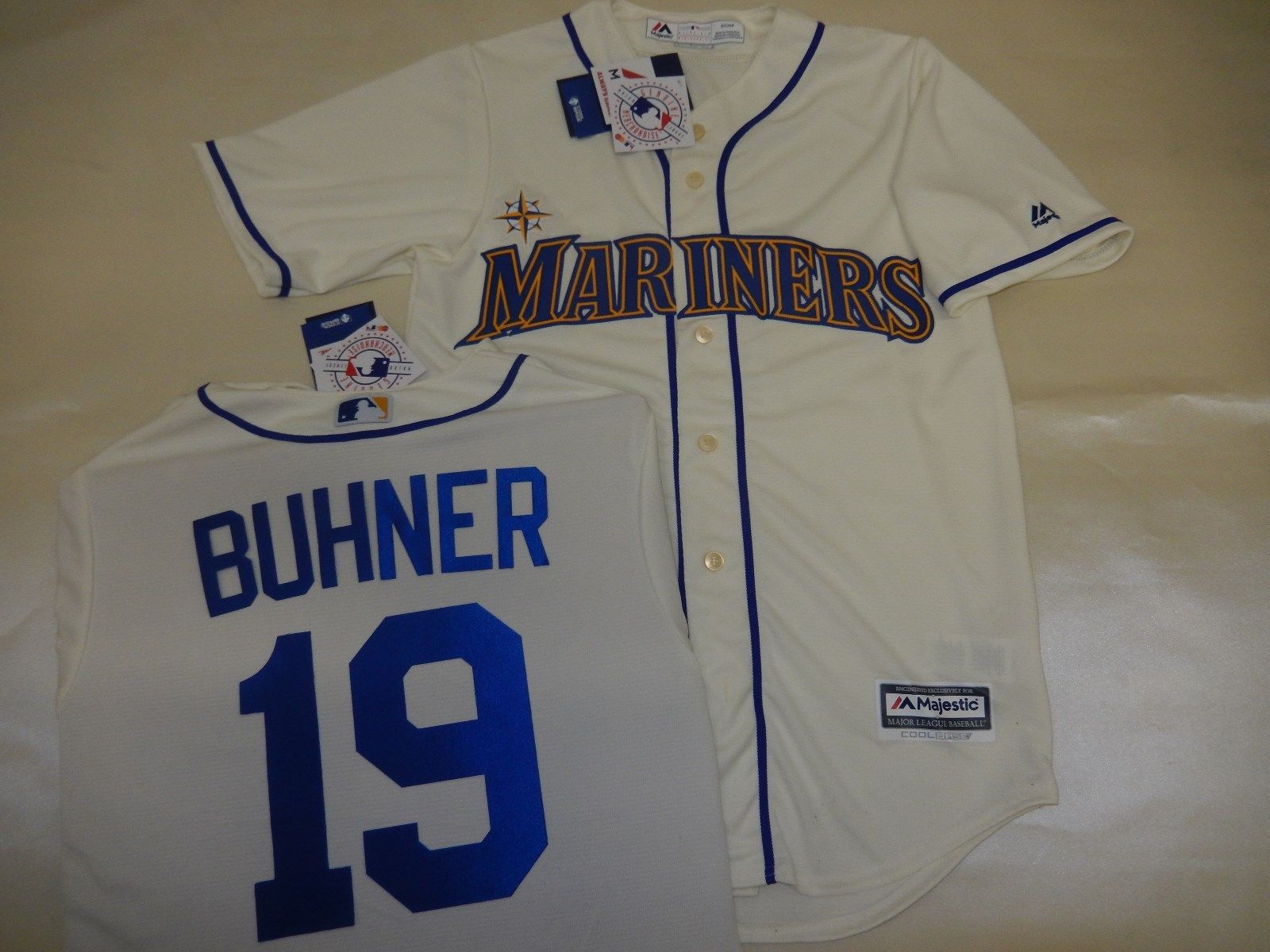 Men's Seattle Mariners #19 Jay Buhner Majestic Cream Cooperstown Collection Cool Base Player Jersey