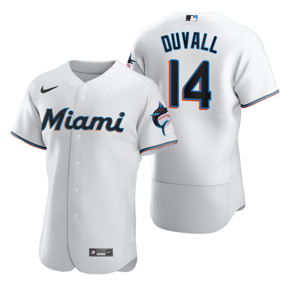 Men's Miami Marlins #14 Adam Duvall Nike White Authentic Home Jersey