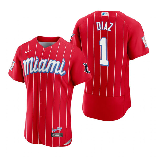 Men's Miami Marlins #1 Isan Diaz Nike Red 2021 MLB City Connect Jersey