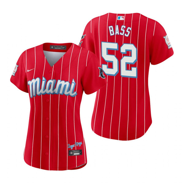 Women's Miami Marlins #52 Anthony Bass Nike Red 2021 MLB City Connect Jersey