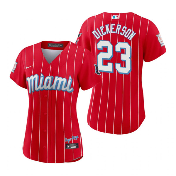 Women's Miami Marlins #23 Corey Dickerson Nike Red 2021 MLB City Connect Jersey